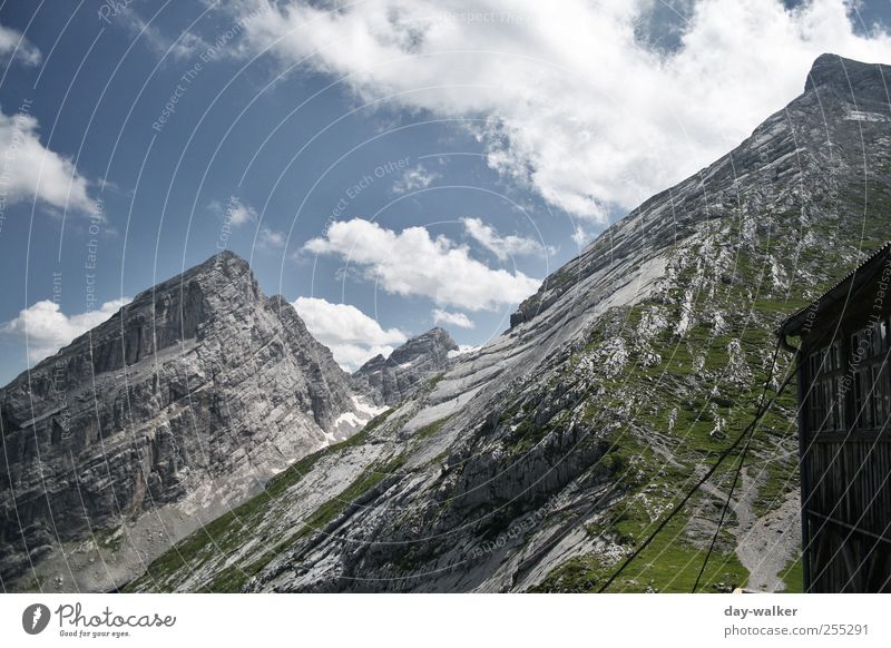 Watzman Family Landschaft Himmel Wolken Sommer Schönes Wetter Schnee Gras Felsen Alpen Berge u. Gebirge Gipfel Bekanntheit hoch blau grün silber weiß