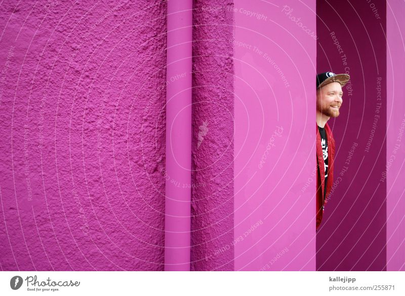 3. türchen Mensch maskulin Mann Erwachsene Kopf Bart 1 18-30 Jahre Jugendliche Tür Mode Mütze Lächeln lachen rosa Farbfoto mehrfarbig Außenaufnahme