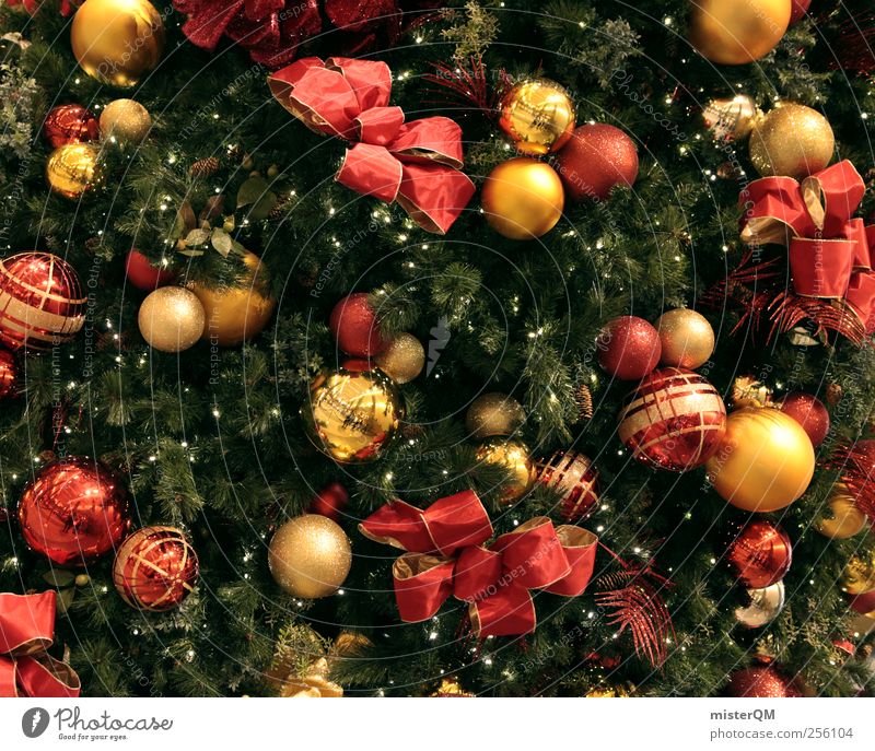X-mas. Kunst ästhetisch Weihnachten & Advent Weihnachtsbaum Christbaumkugel Postkarte Kugel Schmuck gold rot Vorfreude Dekoration & Verzierung Dezember