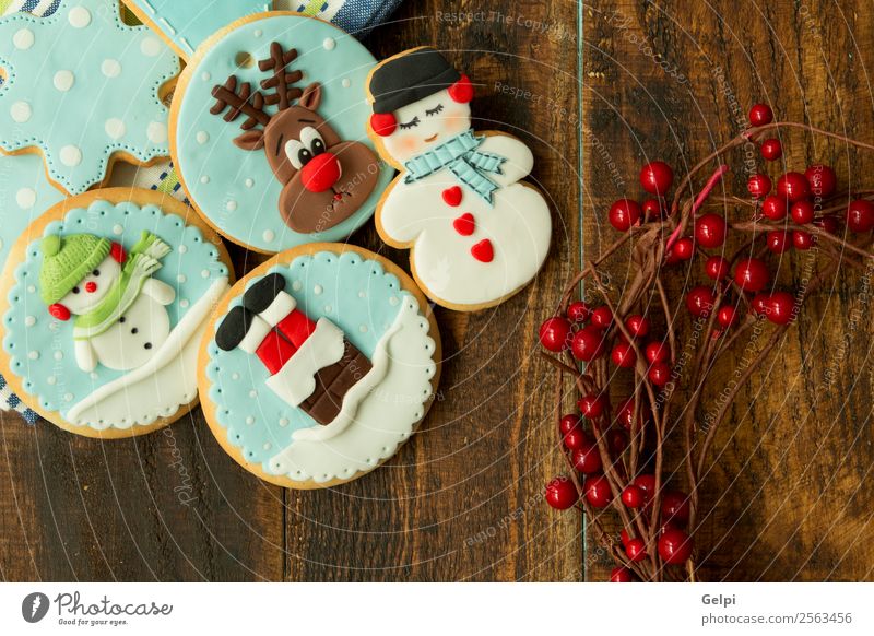 Leckere Weihnachtskekse Dessert Winter Dekoration & Verzierung Tisch Feste & Feiern Weihnachten & Advent Holz Ornament lecker blau braun Tradition Lebkuchen