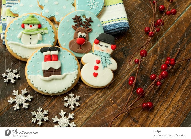 Leckere Weihnachtskekse Dessert Winter Dekoration & Verzierung Tisch Feste & Feiern Weihnachten & Advent Holz Ornament lecker blau braun Tradition Lebkuchen