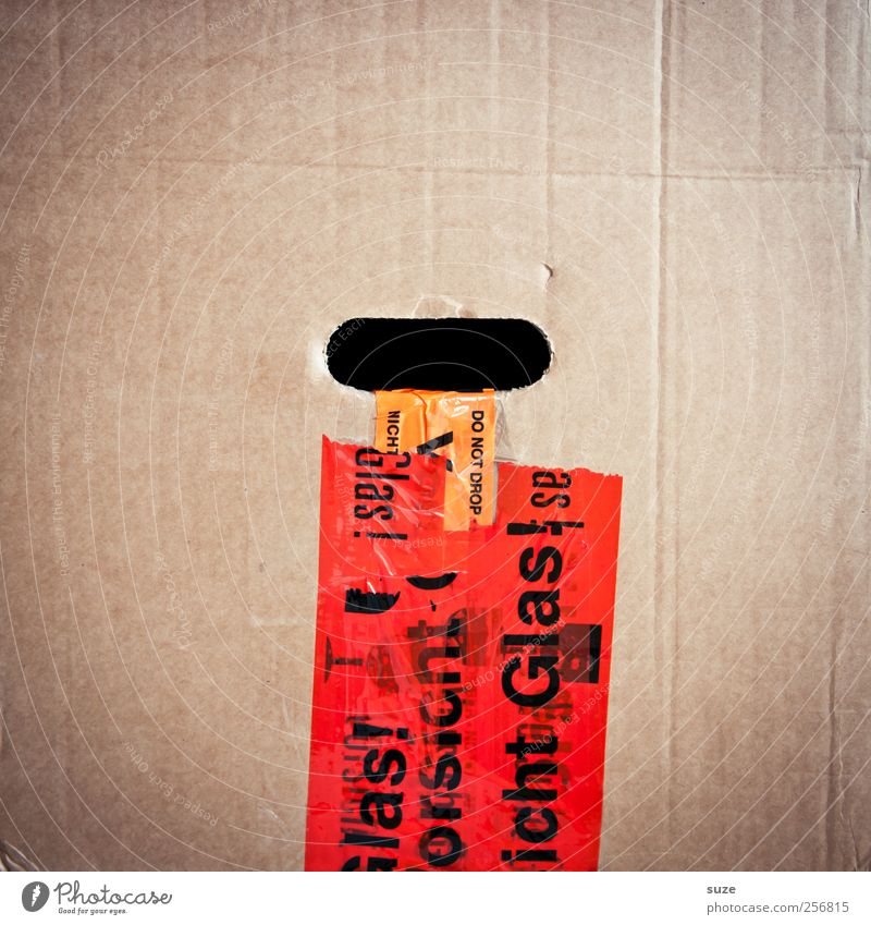 Pappenheimer Umzug (Wohnungswechsel) Schriftzeichen Hinweisschild Warnschild einfach rot Karton Typographie Warnhinweis Warnung Etikett Klebeband Umzugskarton