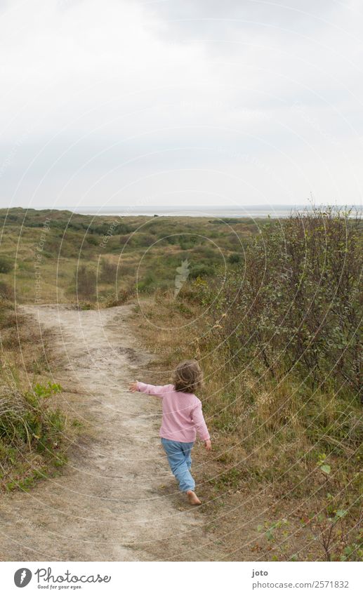 Mein Weg Kleinkind Mädchen 1-3 Jahre 3-8 Jahre Kind Kindheit Natur Landschaft Horizont Sommer Wiese Berge u. Gebirge Nordsee Meer entdecken gehen Unendlichkeit