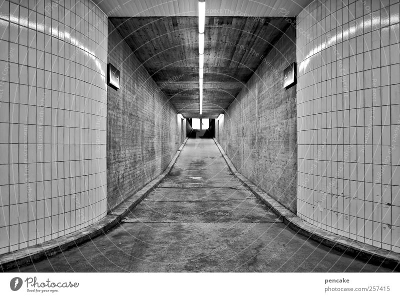 #2012 | next level Bahnhof Tunnel Gebäude Architektur Mauer Wand Verkehrsmittel Verkehrswege Bahnfahren Beginn kalt Durchgang Übergang Fliesen u. Kacheln