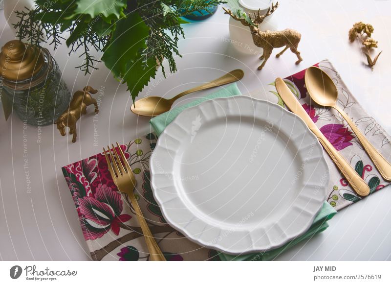 Weihnachts-Tischdecke, Aquamarin und goldene Farbe Abendessen Teller Besteck Gabel Löffel elegant Dekoration & Verzierung Feste & Feiern Erntedankfest