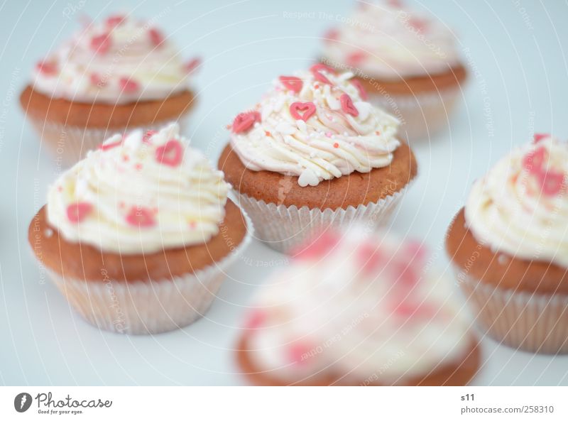 sweet dreams Lebensmittel Kuchen Dessert Süßwaren Kaffeetrinken Duft schön süß rosa rot weiß Backwaren Muffin Cupcake Sahne cremig Herz Zucker Feste & Feiern