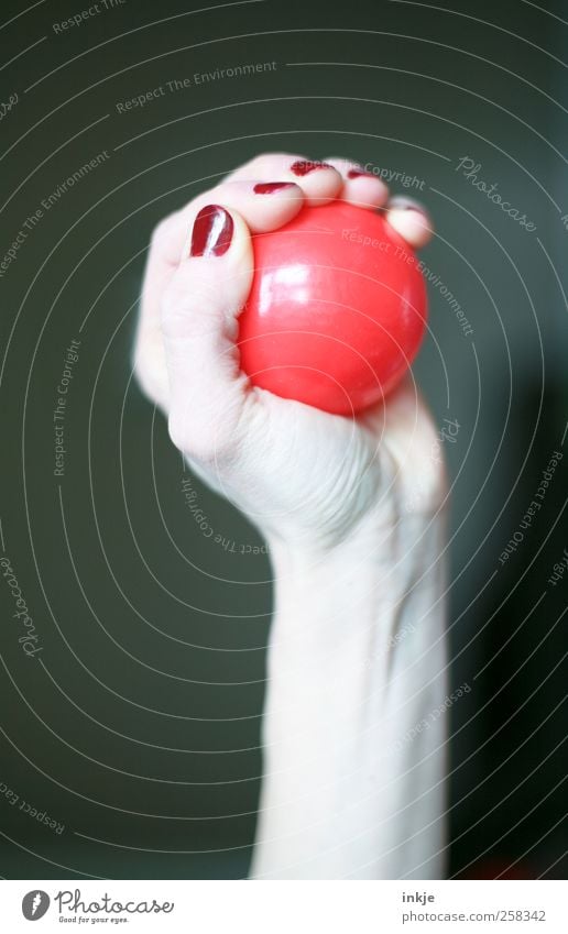 schnappen Nagellack Freizeit & Hobby Ballsport Hand Frauenhand Kugel Kunststoff fangen festhalten werfen einfach elegant rund feminin rot Gefühle selbstbewußt