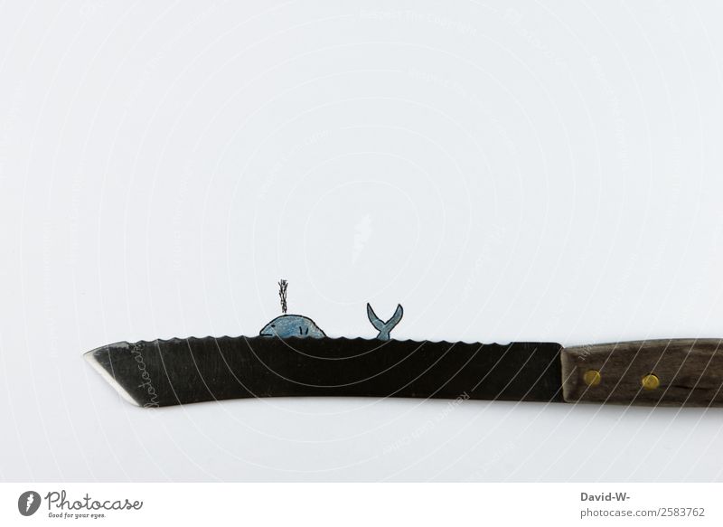 Wal Design Jagd Mensch Kunst Kunstwerk Umwelt Natur Wasser Klima Klimawandel Wellen Meer Schwimmen & Baden Koloss Walfang Messer Zeichnung Kreativität
