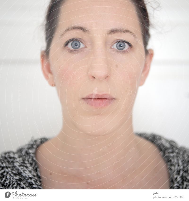 direkt. Mensch feminin Frau Erwachsene Kopf Gesicht 1 30-45 Jahre schön Farbfoto Innenaufnahme Hintergrund neutral Tag Porträt Blick Blick in die Kamera
