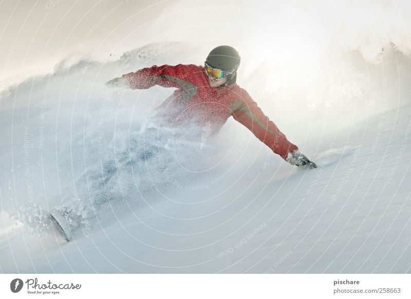 PowPow Winter Schnee Winterurlaub Berge u. Gebirge Wintersport Snowboard Sport Coolness sportlich Freude Leidenschaft Abenteuer Farbfoto Außenaufnahme Dämmerung