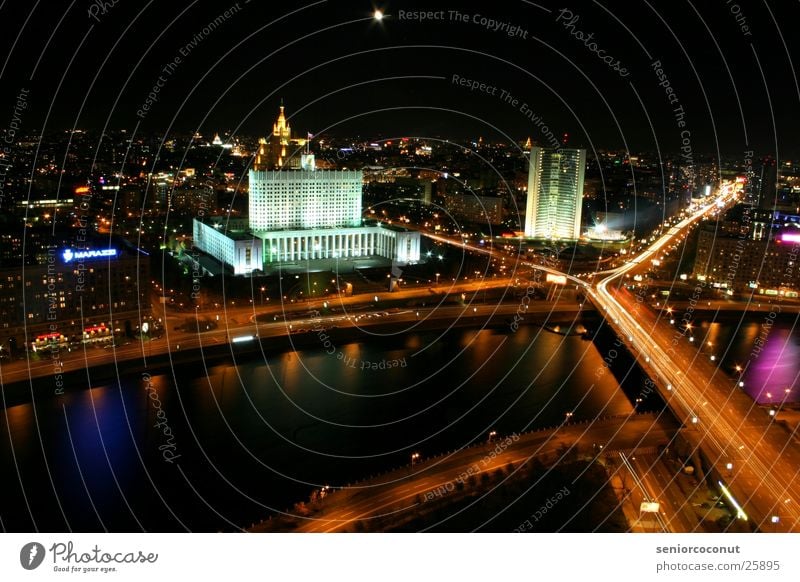 Moscow lights 1 Moskau Nacht Hochhaus Europa Fluss Licht Brücke Straße