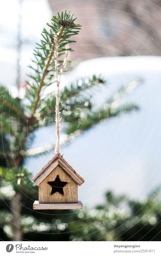 Weihnachtshaus aus Holz Design Winter Schnee Haus Dekoration & Verzierung Feste & Feiern Weihnachten & Advent Landschaft Baum Vogel weiß Tradition Hintergrund