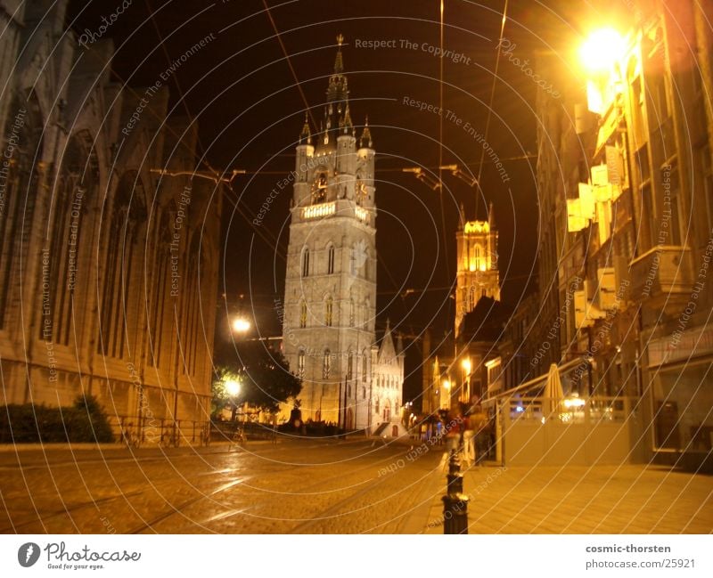 St. - Bavo Kathedrale in Gent Belgien Nacht Langzeitbelichtung dunkel heilig Gotteshäuser Religion & Glaube Straße Architektur