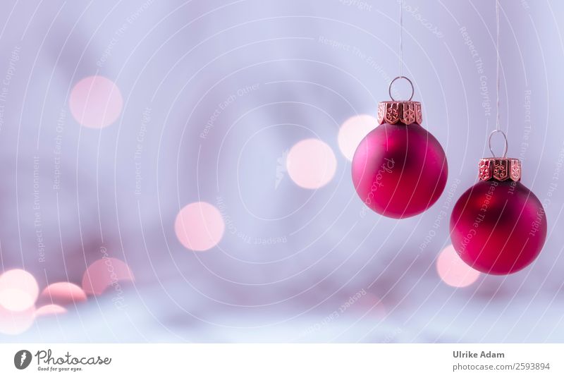 Zwei hängende Weihnachtskugeln Postkarte Weihnachten & Advent Dekoration & Verzierung Lichterkette Christbaumkugel Glas Gold Kugel glänzend leuchten schön