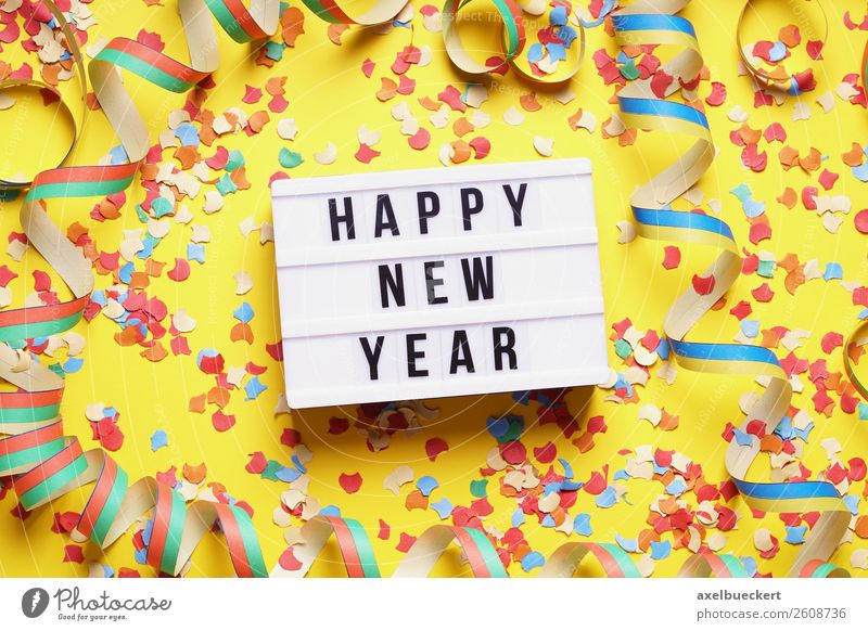 Happy New Year - Silvester Party Flat Lay Lifestyle Freizeit & Hobby Veranstaltung Feste & Feiern Silvester u. Neujahr trendy gelb happy new year Text