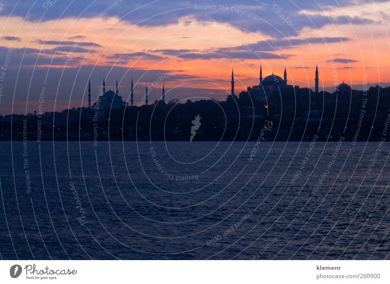 Panoramabild der Blauen Moschee und des Sonnenuntergangs der Hagia Sophia schön Ferien & Urlaub & Reisen Tourismus Himmel Platz Gebäude Architektur