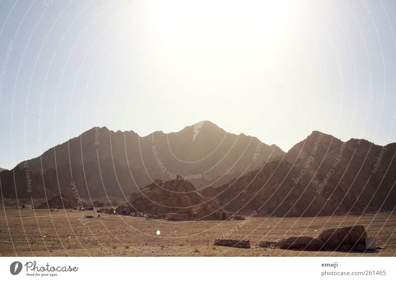 Beduinen Umwelt Natur Urelemente Erde Sand Himmel Wolkenloser Himmel Sommer Klima Schönes Wetter Wärme Dürre Felsen Berge u. Gebirge Wüste trocken karg Farbfoto