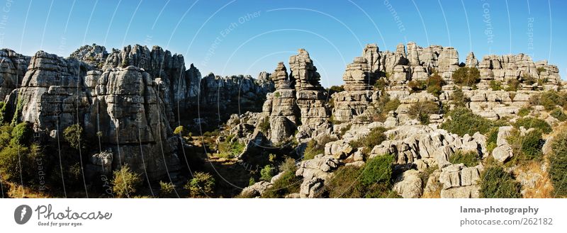 El Torcal [XVII] Tourismus Abenteuer Berge u. Gebirge Umwelt Natur Landschaft Urelemente Wolkenloser Himmel Felsen Kalkstein Gesteinsformationen Felsplateau