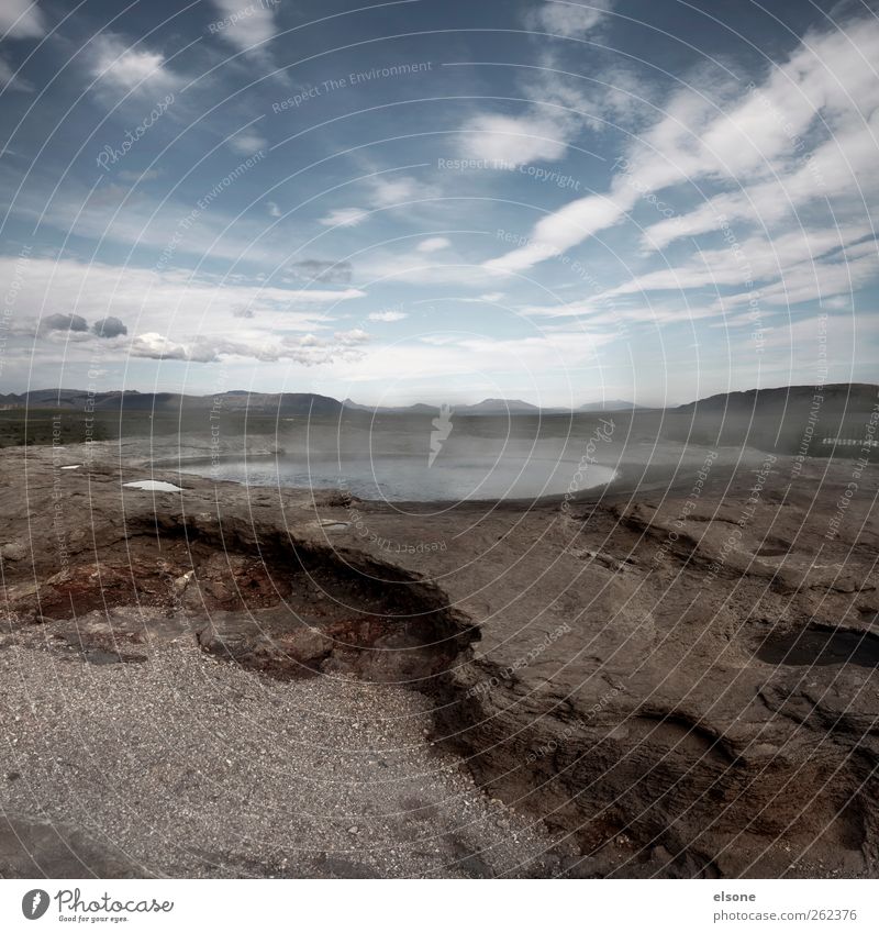 HOT SPRING Natur Landschaft Wasser Himmel Wolken Horizont Wärme Dürre Felsen Vulkan Teich See heiß Island Wasserdampf Außenaufnahme Menschenleer Weitwinkel
