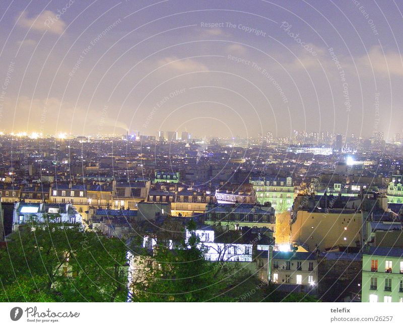 Paris bei Nacht Tour d'Eiffel Haus Vogelperspektive Stadt Europa Himmel Luftaufnahme