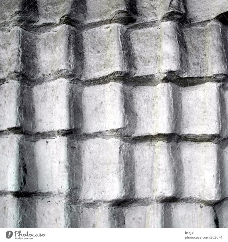 der Zementnachbar Menschenleer Bauwerk Mauer Wand Fassade Dach Dachziegel Ziegeldach Linie Wellenform alt grau Schutz luftdicht Schwarzweißfoto Außenaufnahme