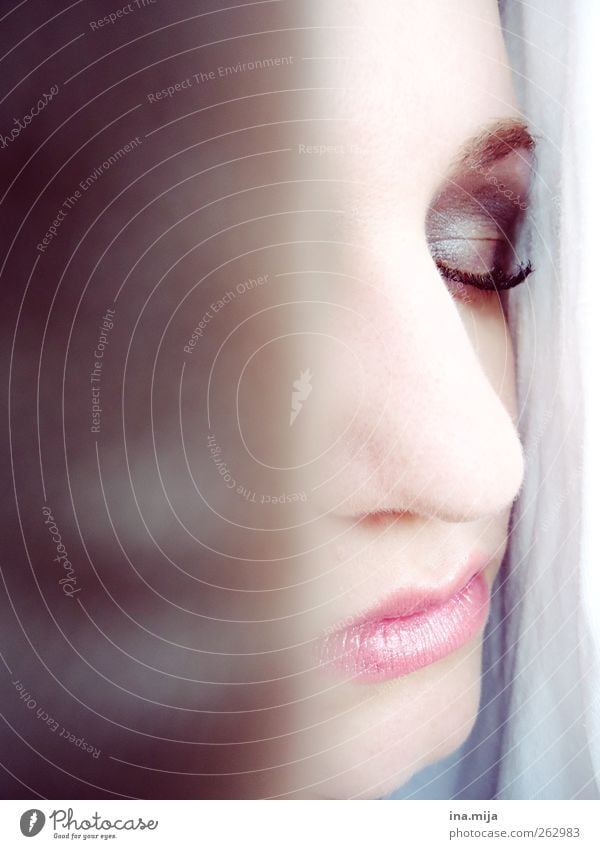 Profil einer Frau mit geschlossenem Auge feminin Junge Frau Jugendliche Erwachsene Gesicht Nase Mund Erholung genießen schlafen träumen ästhetisch authentisch