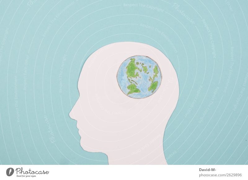 Kopf sich über die Welt Erde Gedanken machen Globus Denken Collage Zeichnung Zukunftsangst Basteln Umwelt Umweltverschmutzung Umweltschutz umweltfreundlich