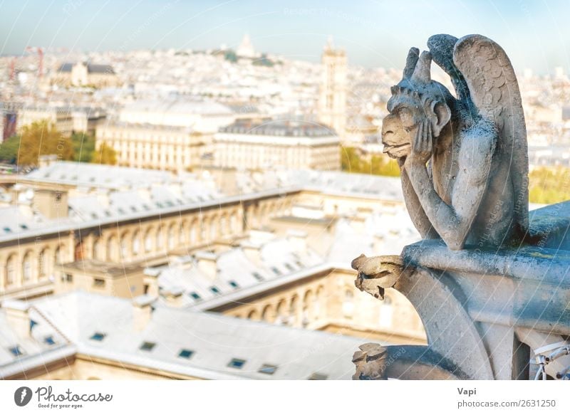 Gargoyle-Statue auf Notre Dame de Paris Ferien & Urlaub & Reisen Tourismus Ausflug Abenteuer Ferne Sightseeing Städtereise Sommer Sommerurlaub Kunst Skulptur
