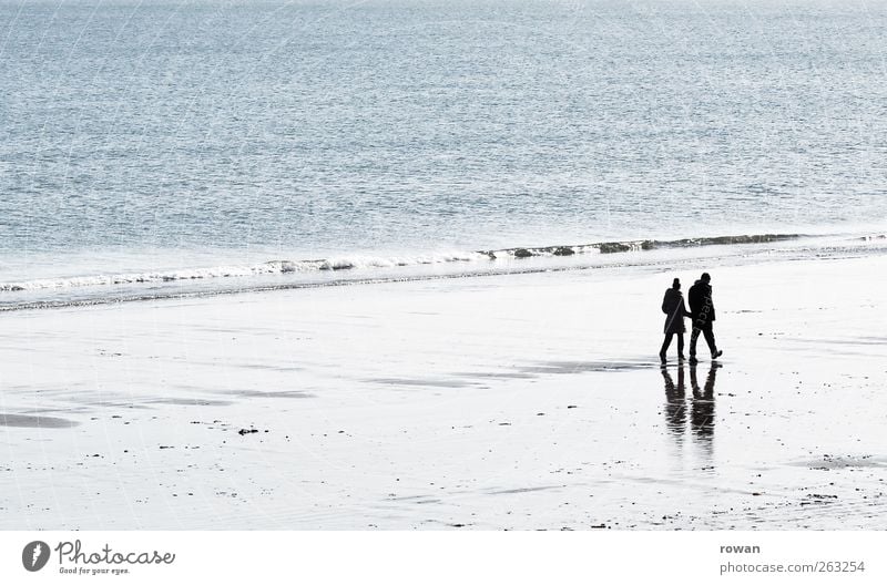 strandspaziergang Mensch maskulin feminin Frau Erwachsene Mann Paar Partner Leben 2 Wasser Schönes Wetter Küste Strand Meer Erholung gehen Zusammensein Glück