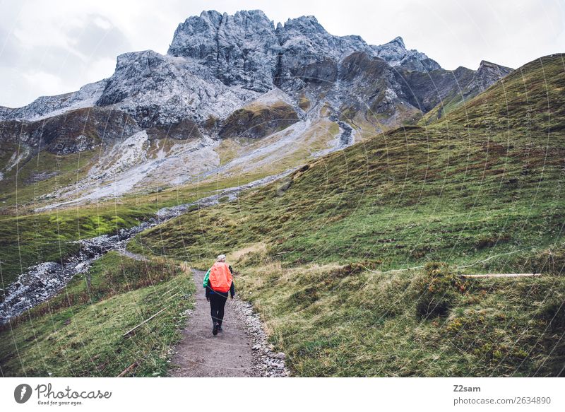 Aufstieg zum Mädlejoch Abenteuer wandern Junge Frau Jugendliche 18-30 Jahre Erwachsene Natur Landschaft Herbst Alpen Berge u. Gebirge Rucksack blond gehen Sport