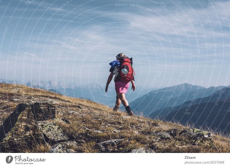 Wanderer auf Gebirgskamm im Pitztal | E5 Abenteuer wandern Junge Frau Jugendliche Natur Landschaft Himmel Schönes Wetter Alpen Berge u. Gebirge Gipfel