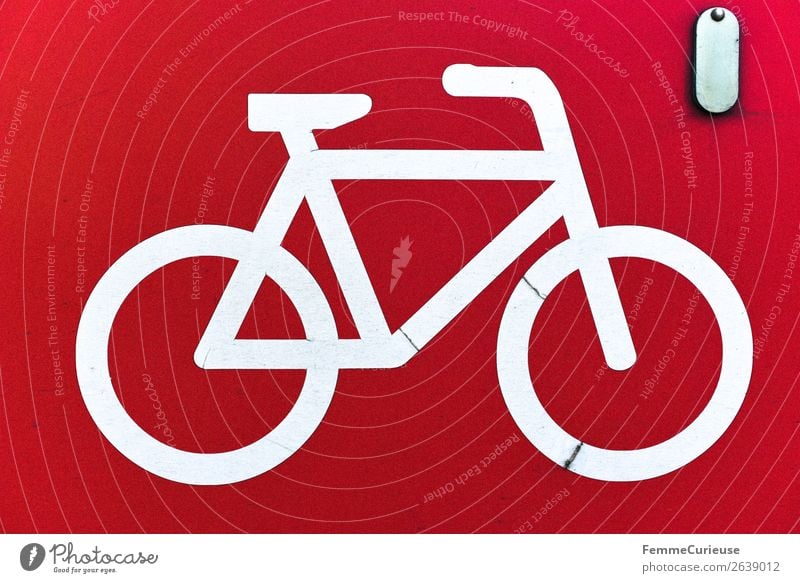 White bicycle symbol on red background Zeichen Schilder & Markierungen Hinweisschild Warnschild Bewegung Fahrrad Fahrradfahren Fahrradtour Symbole & Metaphern