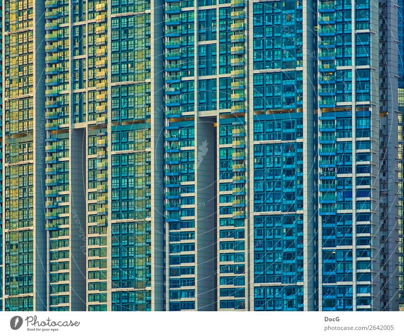Hong Kong - Tower Blocks - Kowloon Stadtzentrum überbevölkert Hochhaus Bauwerk Gebäude Architektur Fassade Balkon Beton Glas Metall Häusliches Leben groß