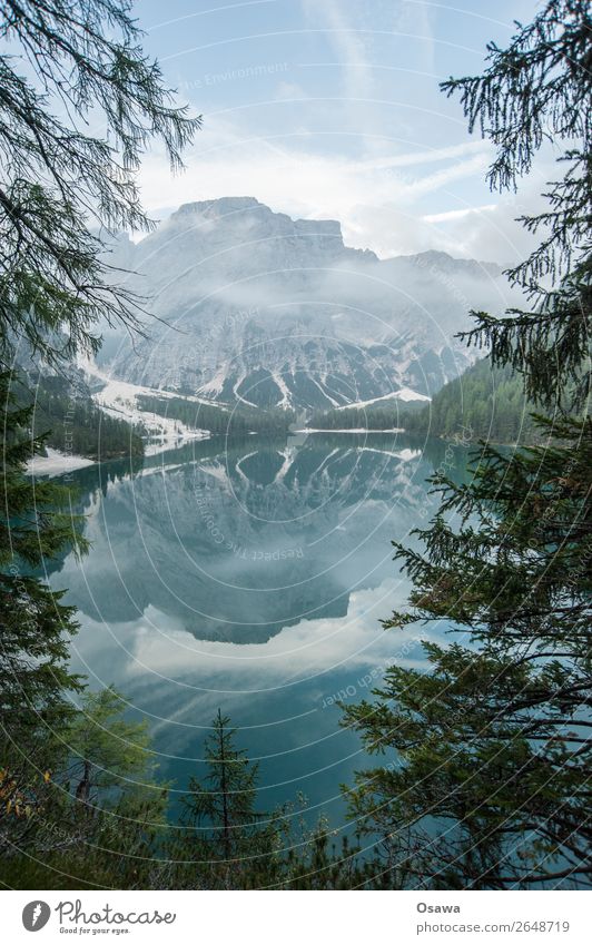 Pragse Wildsee - Lago di Braies Umwelt Natur Landschaft Baum Wasser Himmel Wolken Alpen Berge u. Gebirge Südtirol See Pragser Wildsee wandern blau grün ruhig
