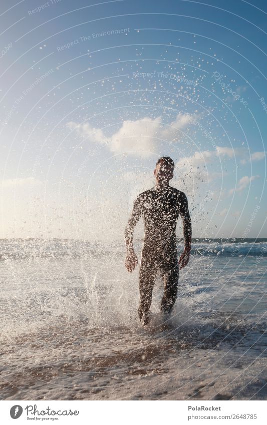 #AS# AquaMann maskulin 1 Mensch ästhetisch Neoprenanzug Wasser Wassertropfen spritzen Meer Küste Surfer Wellen Meerwasser anonym Partikel Farbfoto