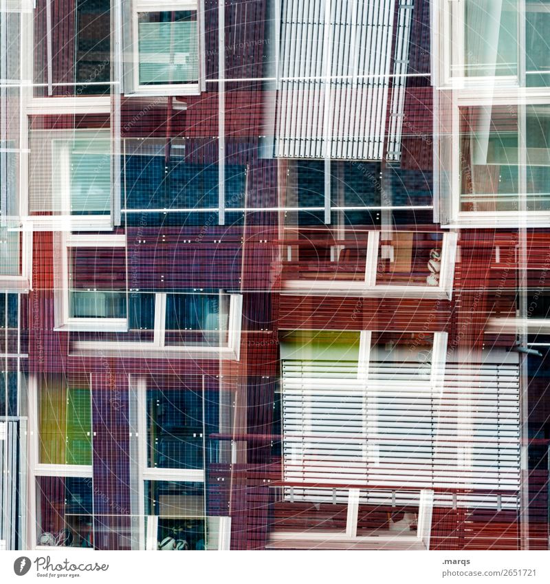 Fenster Stil Design Fassade Jalousie Linie außergewöhnlich Coolness einzigartig modern verrückt violett rot schwarz weiß ästhetisch chaotisch Farbe Perspektive
