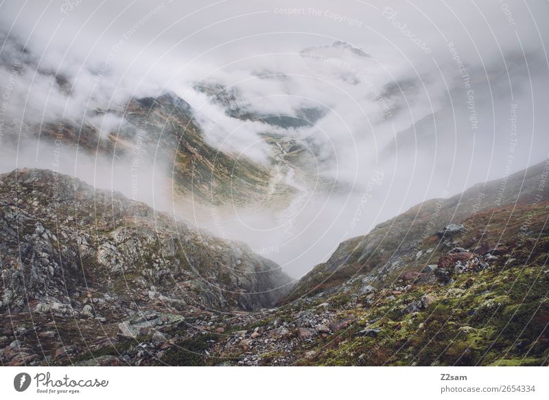 Blick Richtung Mittelberg im Pitztal | E5 Abenteuer wandern Natur Landschaft Wolken Herbst schlechtes Wetter Nebel Alpen Berge u. Gebirge Gletscher bedrohlich