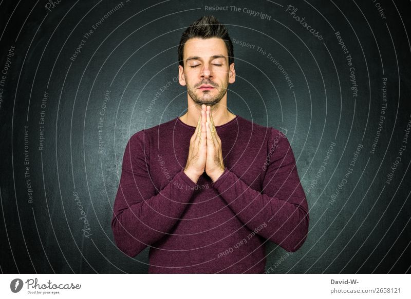 beten II Lifestyle Leben harmonisch Wohlgefühl Zufriedenheit Sinnesorgane Erholung ruhig Meditation Mensch maskulin Junger Mann Jugendliche Erwachsene Gesicht 1