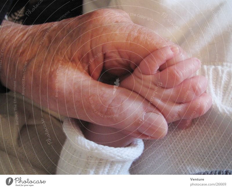 Generationenvertrag Hand Finger Baby Senior Vertrauen berühren Gegenteil festhalten Mensch Kontakt Verschiedenheit fangen Mann Seniorenpflege