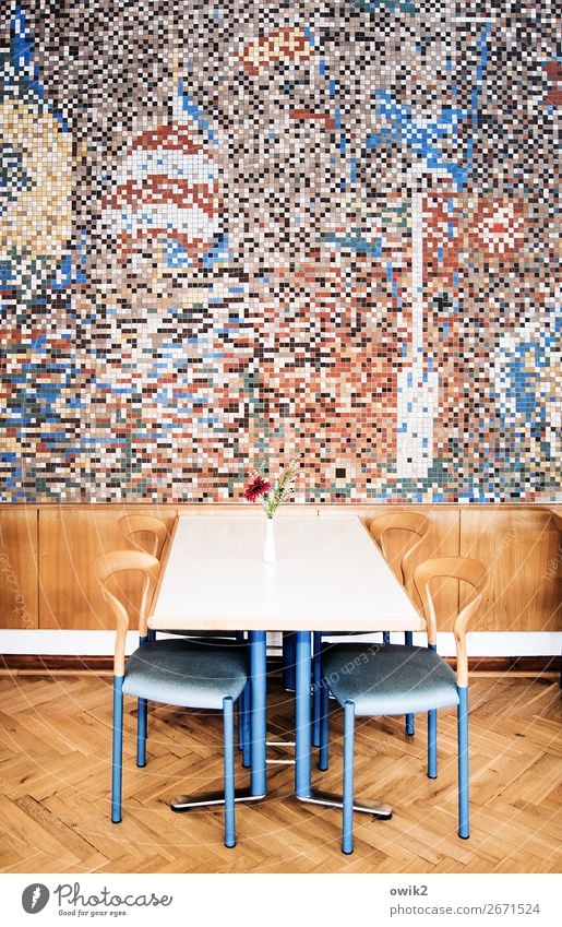 Verwirrend Innenarchitektur Dekoration & Verzierung Möbel Stuhl Tisch Raum Mensa Speisesaal Kunst Kunstwerk Mauer Wand Mosaik Wandmalereien Holzverkleidung