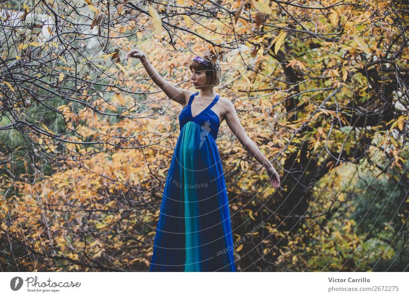 Eine junge Frau, die im Wald steht. Lifestyle elegant Stil Design exotisch Freude Parfum Mensch feminin Junge Frau Jugendliche Erwachsene 18-30 Jahre