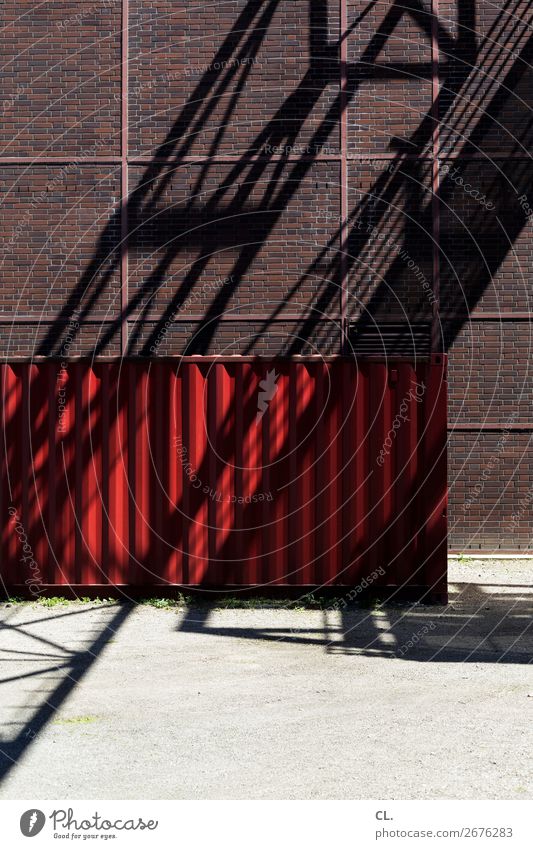 roter container Baustelle Industrie Stadt Essen Menschenleer Industrieanlage Bauwerk Gebäude Architektur Mauer Wand Container Schattenspiel Industriefotografie