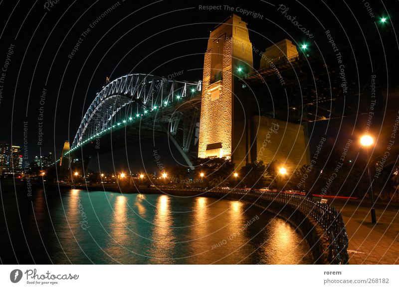 Harbour Bridge Ferien & Urlaub & Reisen Tourismus Australien Stadt Skyline Hafen Brücke Wasser Sydney Ikon Wahrzeichen farbenfroh Abenddämmerung Anlegestelle
