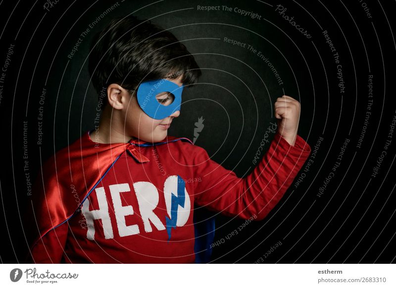 Superheld, Portrait des Jungen im Superheldenkostüm Lifestyle Freude Glück Abenteuer Feste & Feiern Halloween Jahrmarkt Erfolg Mensch maskulin Kind Kindheit 1