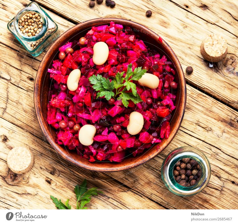 russische Salat-Vinaigrette Salatbeilage Vegetarier Lebensmittel Gemüse Salatgurke Gesundheit Essen Russisch Diät Rote Beete Rübe Amuse-Gueule Kartoffel Möhre