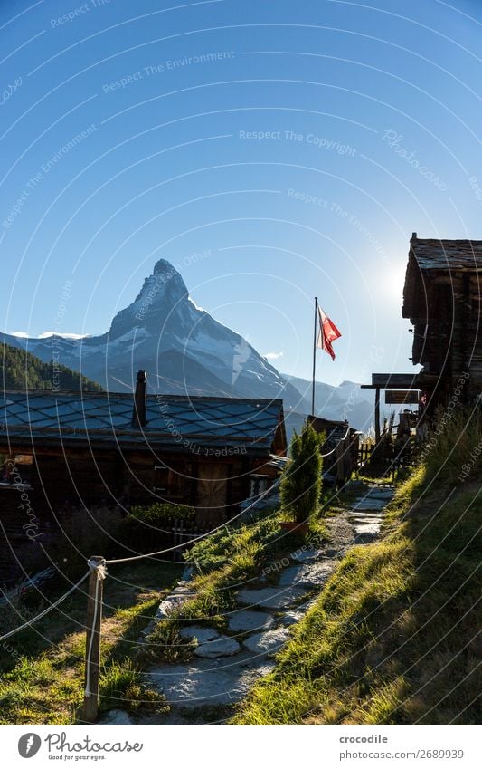 #769 Schweiz Matterhorn Wahrzeichen Berge u. Gebirge Dorf wandern Mountainbike Trail Wege & Pfade Sonnenuntergang weiches Licht Gipfel Wiese friedlich Schnee