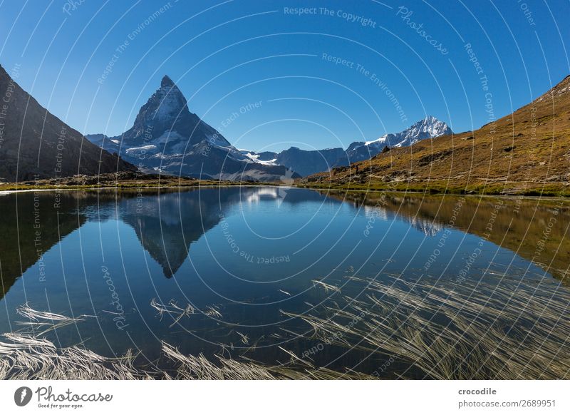 #772 Schweiz Matterhorn Wahrzeichen Berge u. Gebirge Dorf wandern Mountainbike Trail Wege & Pfade Farbfoto weiches Licht Gipfel Wiese friedlich Schnee Gletscher