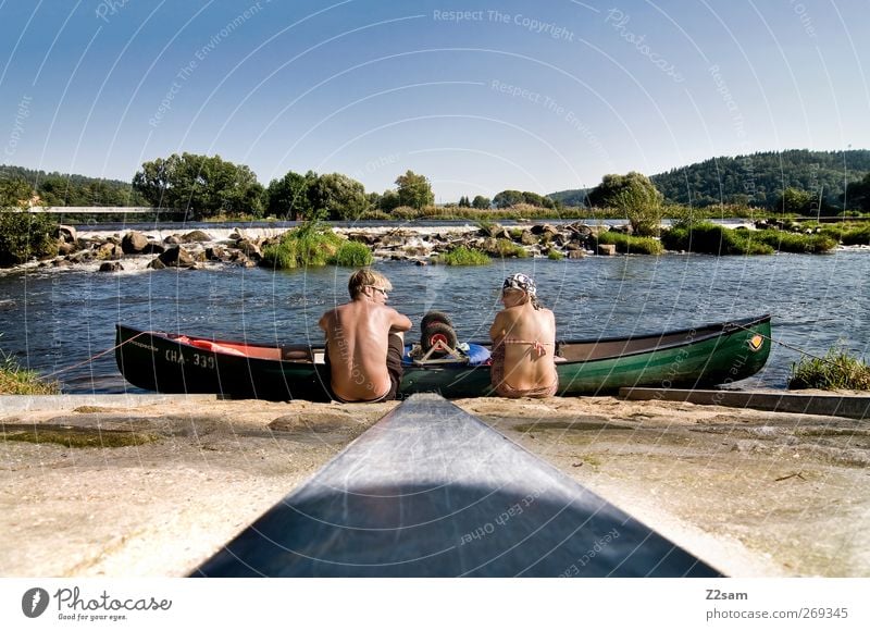 kurze paddelpause Ferien & Urlaub & Reisen Sommer Sommerurlaub Paar 2 Mensch Natur Landschaft Wasser See Fluss Erholung genießen ruhig Partnerschaft