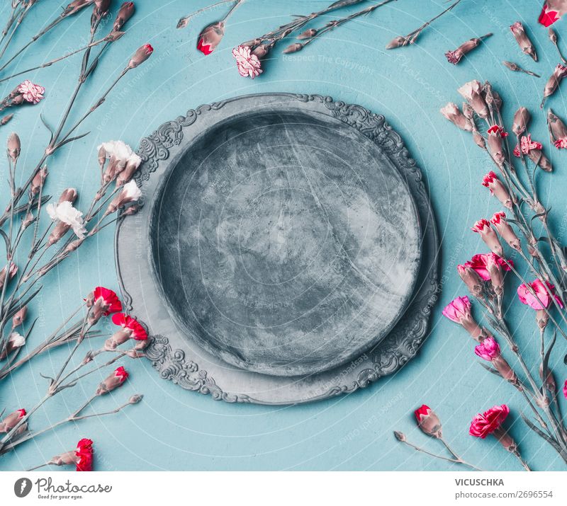 Gartenblumen Hintergrund mit leerer Teller Stil Design Sommer Dekoration & Verzierung Natur Pflanze Blume Blumenstrauß rosa Hintergrundbild Stillleben