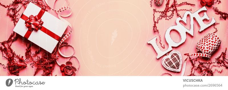 Valentinstag Hintergrund Rahmen kaufen Stil Design Dekoration & Verzierung Party Veranstaltung Feste & Feiern Schleife Kitsch Krimskrams Herz Fahne Liebe trendy